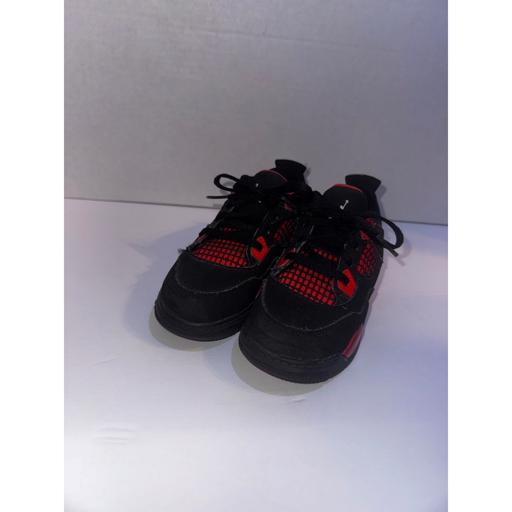 Nike Jordan 4 Retro Sneakers Black and Red Toddler Size 10 - Picture 5 of 6